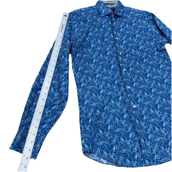 Paul Fredrick Slim Fit Paisley Dress Shirt 15 Blue Flip Cuff Long Sleeve Button - Picture 8 of 10
